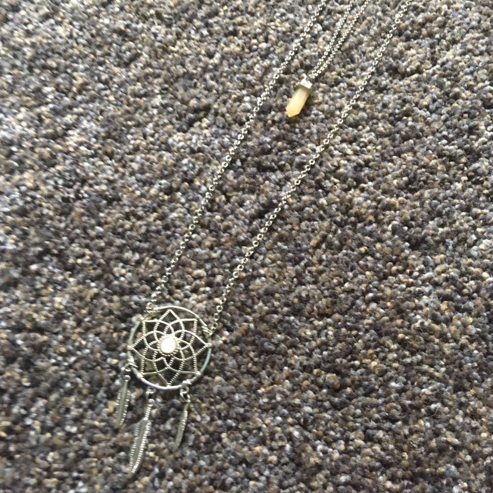 Two Tier Silver Dreamcatcher & Crystal Necklace - Picture 2 of 10
